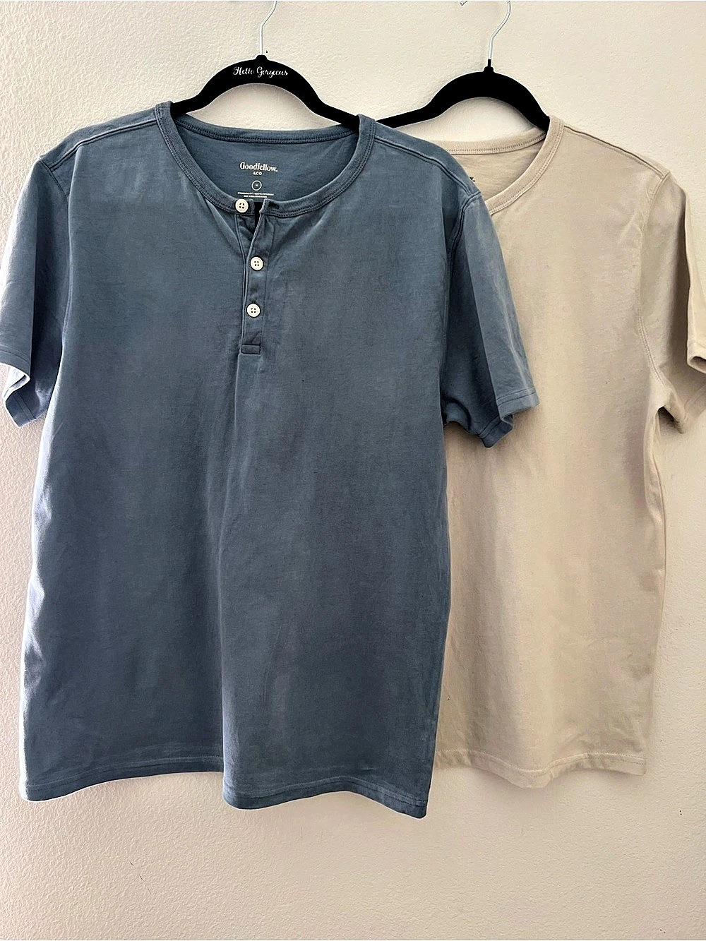 Goodfellow & Co Short Sleeve Henley T-Shirt Men's Henley Shirts Blue & Cream